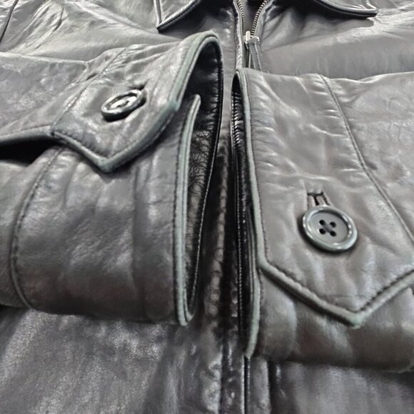 Banana Republic Full Zip Leather Jacket Men's XL Jet Black Long Sleeves EUC LN - Picture 3 of 16
